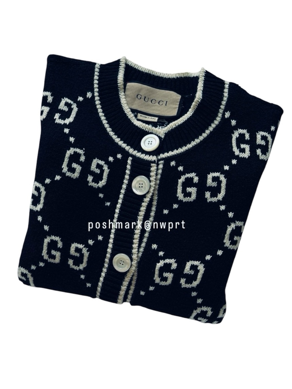 GUCCI GG Supreme Logo Cardigan Sweater Black Ivory White Cotton XS 0 2 - Picture 4 of 14